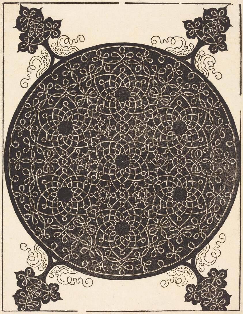 The Sixth Knot  (combining seven small systems of knots with black centers)