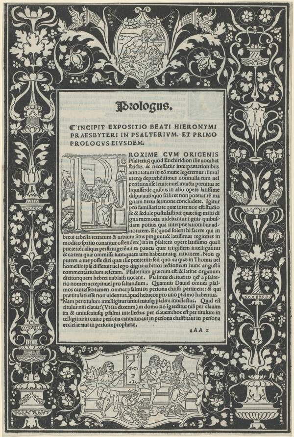 A White Line Border with Two Cartouches: "A Satyr Sacrificing a Ram," and "The Choice of Hercules"