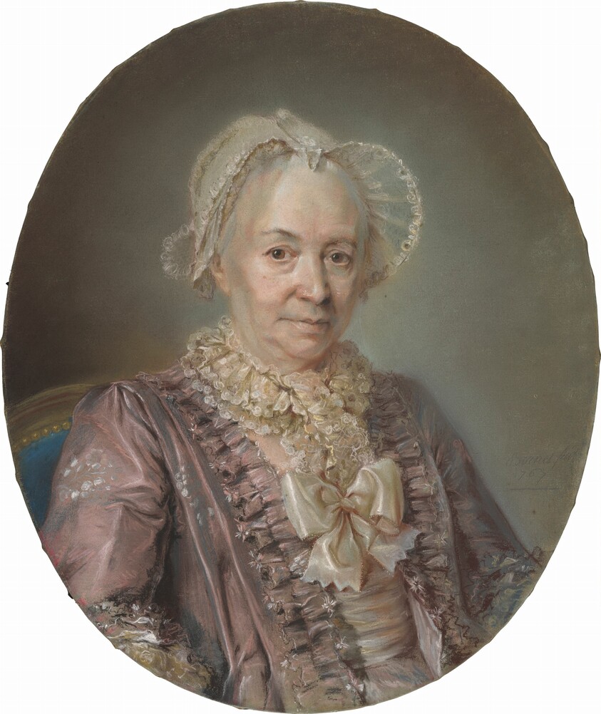 An Elderly Lady in a Mauve Silk Dress