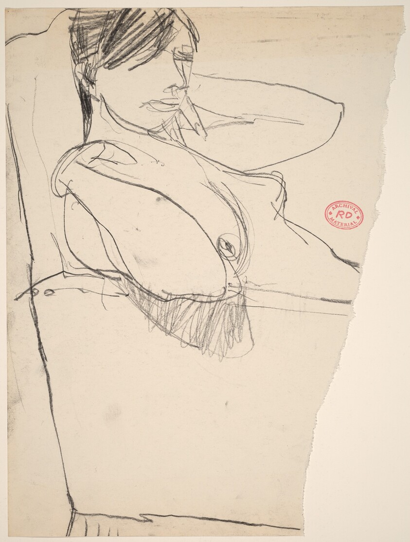 Untitled [female nude leaning back with hands to shoulders]