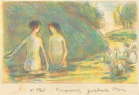 Baigneuses, gardeuses d'oies (Bathers Tending Geese), Camille Pissarro, c. 1895