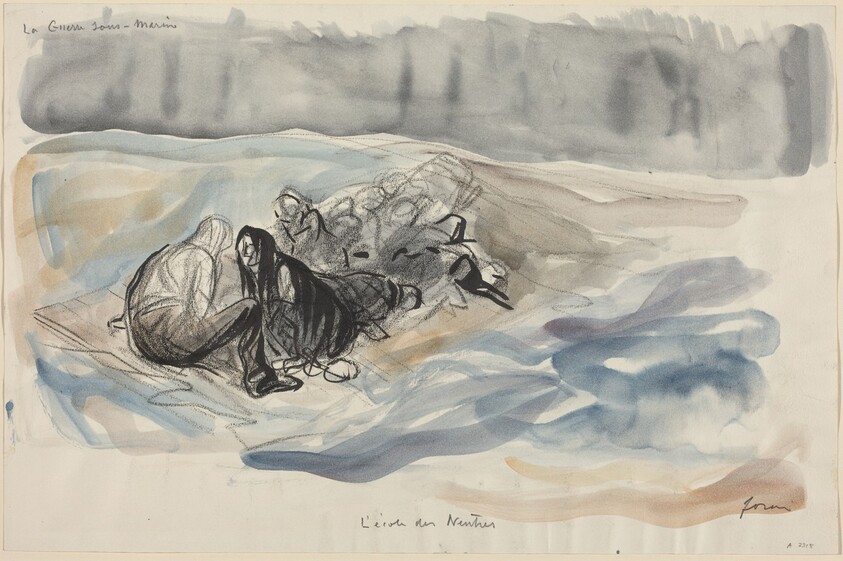 a) La Guerre sous-Marine. L'ecole des Neutres (recto); b) Study of  La Guerre sous-Marine. L'ecole des Neutres (verso)