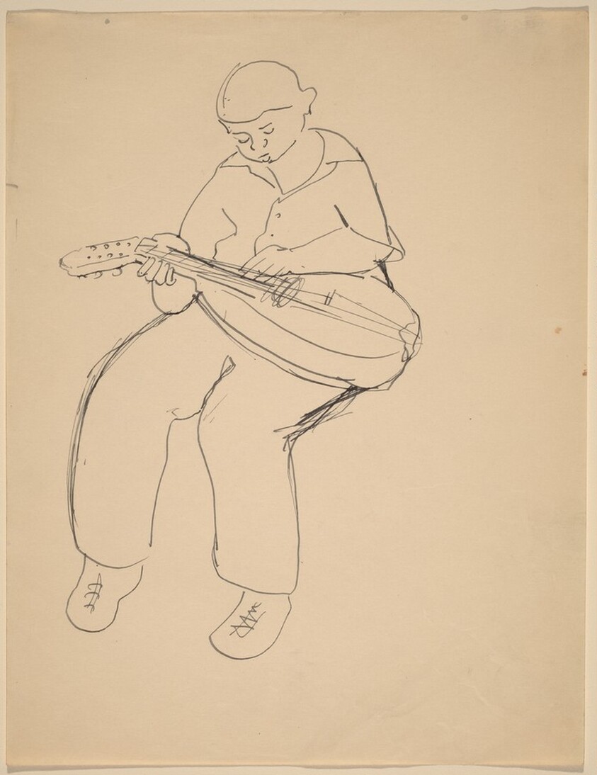Young Boy Seated, Playing Lute