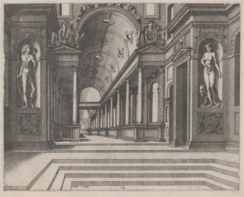 View in a Church with Corinthian Columns and Statues of Apollo, Melpomene, and Moses
