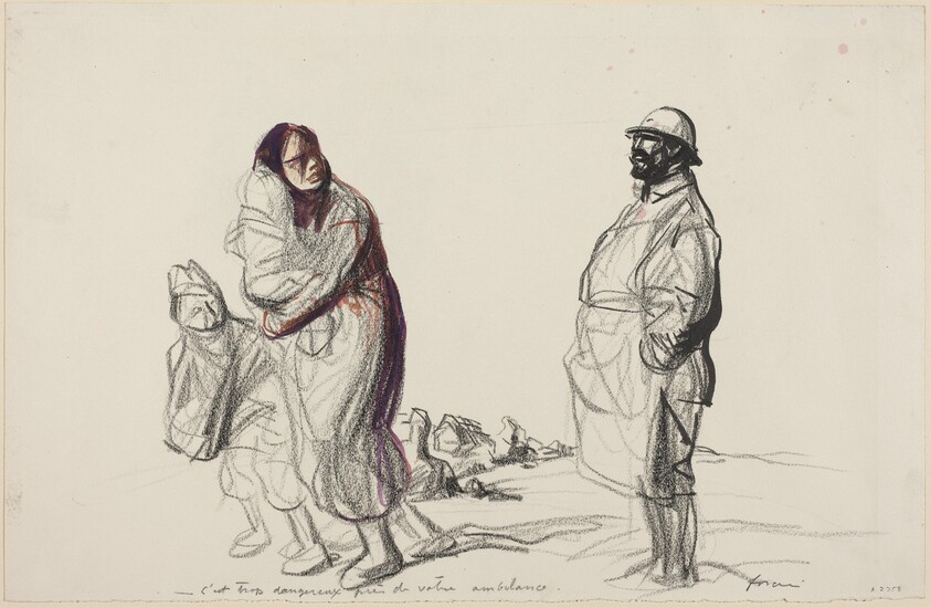 a) C'est trop dangereux pres de votre ambulance (recto); b) Study of Mother and Children (verso)