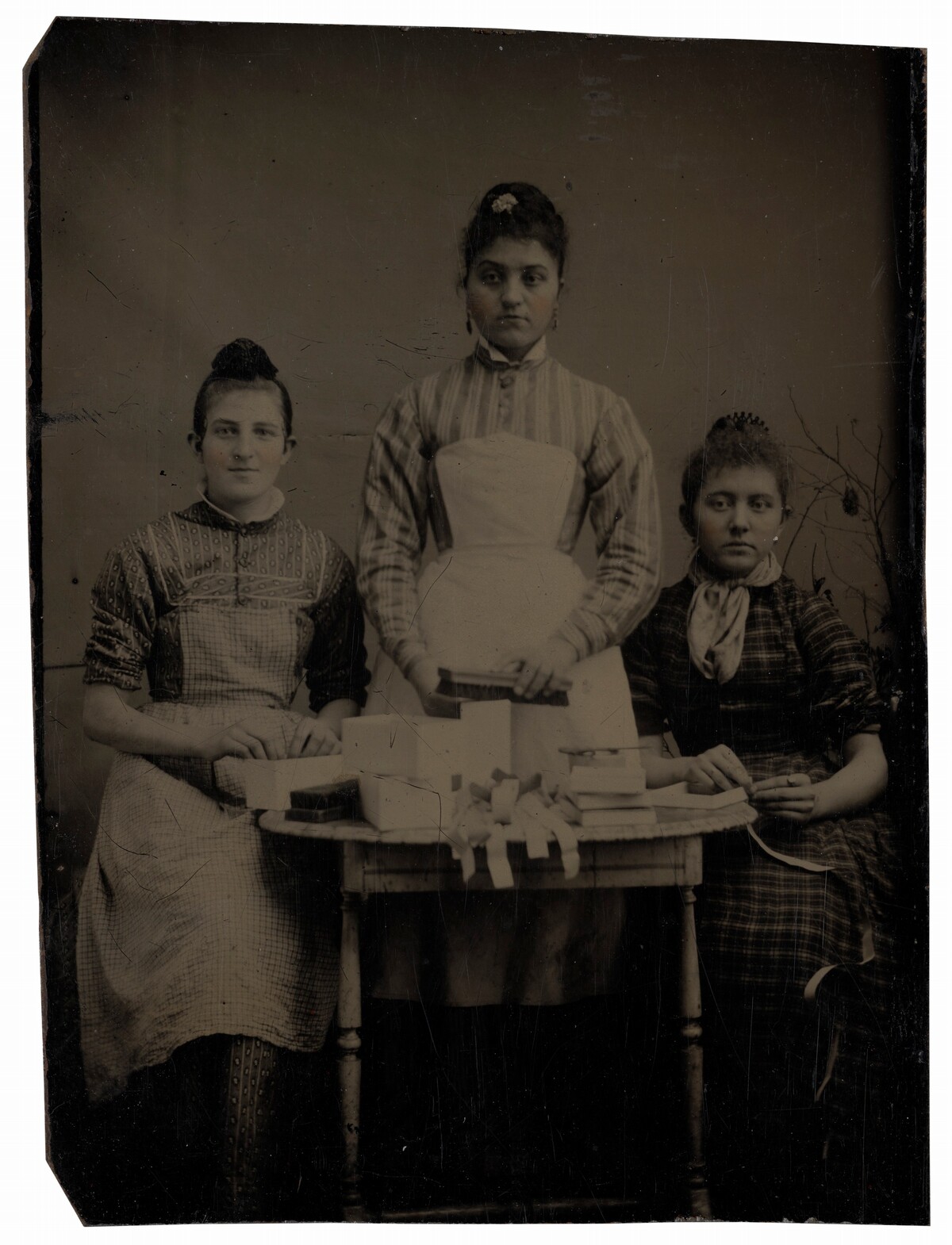 Portrait of Three Woman Making Pasteboard Boxes