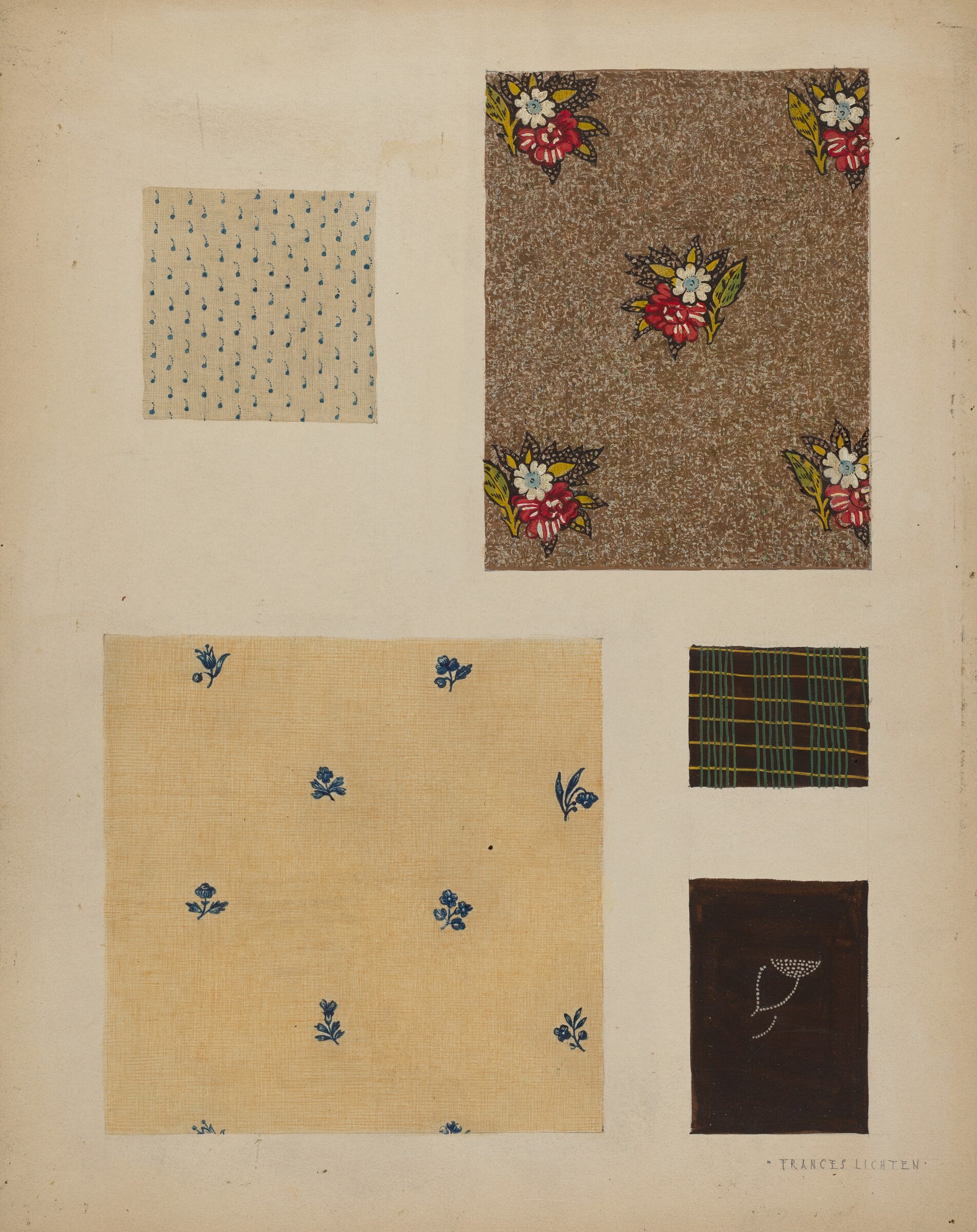 Materials from Patchwork Bedspread, Frances Lichten, c. 1936