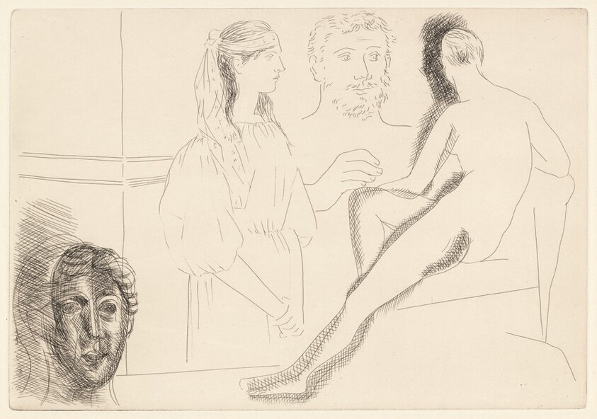 Sculpteur devant sa sculpture, avec jeune fille au turban et tête sculptée (Sculptor before His Sculpture with a Young Woman Wearing a Headdress, and a Sculpted Head)