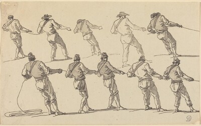 Ten Men Pulling on Ropes