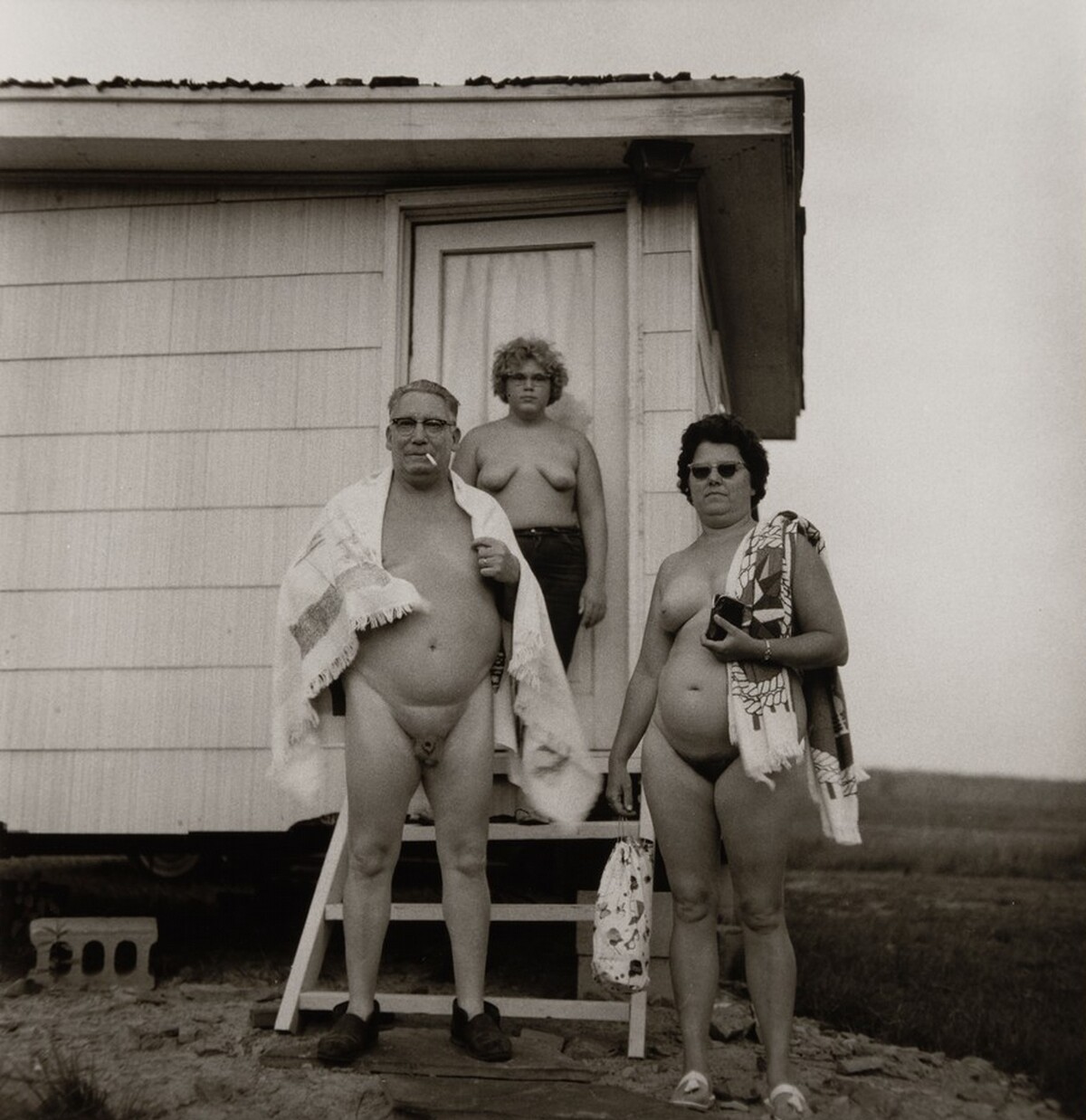 Family at their cabin, nudist camp, P.A. 1965