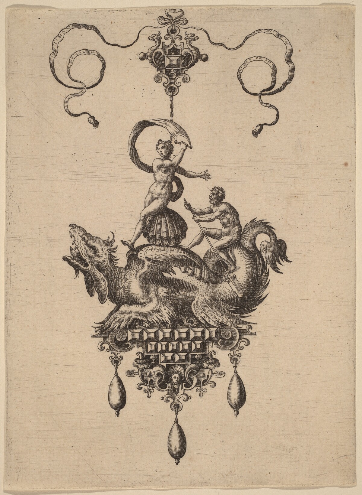 Design for a Pendant with a Winged Sea-Monster Carrying Venus Anadyomene on a Shell and a Man with an Oar