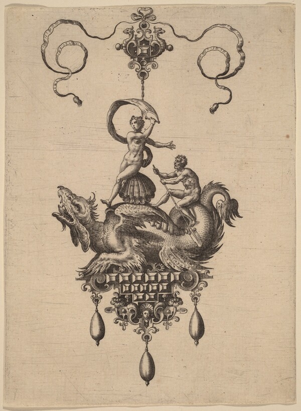 Design for a Pendant with a Winged Sea-Monster Carrying Venus Anadyomene on a Shell and a Man with an Oar