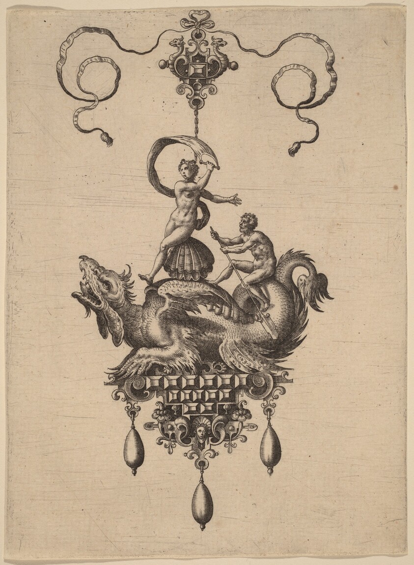 Design for a Pendant with a Winged Sea-Monster Carrying Venus Anadyomene on a Shell and a Man with an Oar
