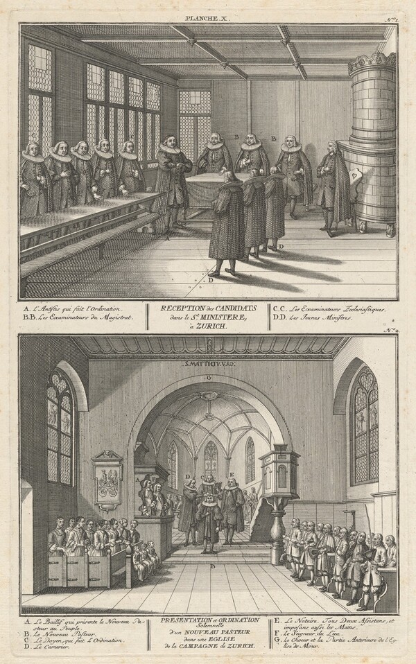 Reception des Candidats dans le St. Ministere, à Zurich; Presentation et Ordination Solemnelle d’un Nouveau Pasteur dans une Eglise de la Campagne de Zurich (Reception of the Candidates and Presentation and Ordination of a New Pastor)