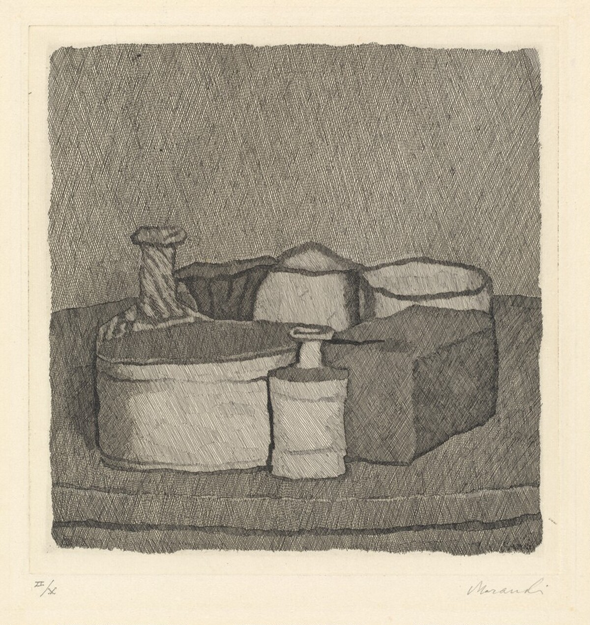 Still Life with Four Objects and Three Bottles