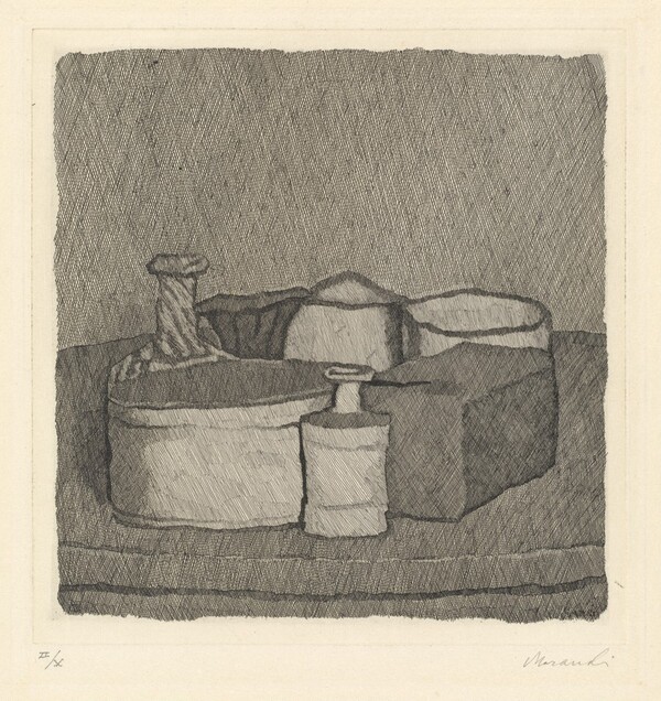 Still Life with Four Objects and Three Bottles