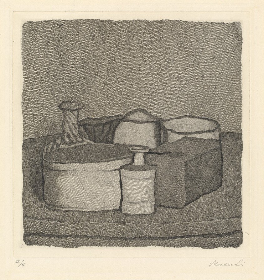 Still Life with Four Objects and Three Bottles