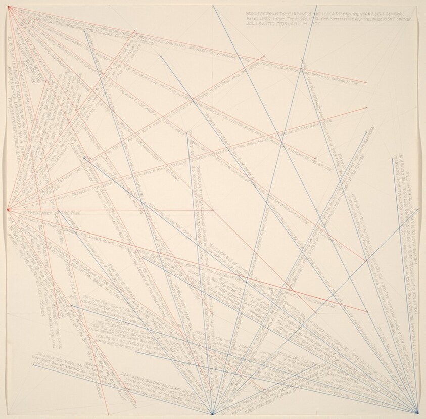 Red Lines from Midpoint of the Left Side and the Upper Left Corner, Blue Lines from the Midpoint of the Bottom Side and the Lower Right Corner
