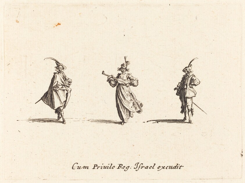 Lady with String Instrument, and Two Gentlemen