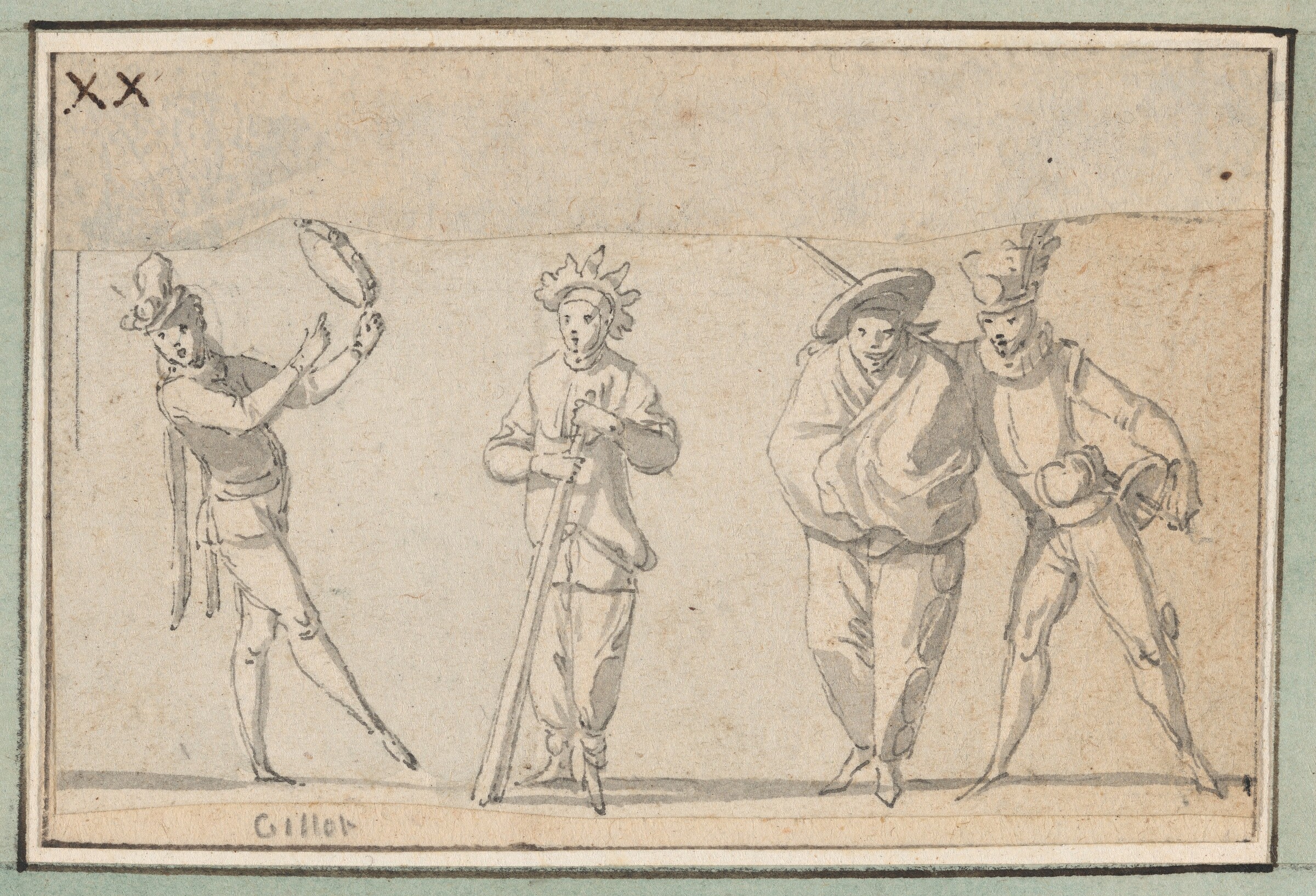 Four Singing Commedia Dell'Arte Characters, Claude Gillot, early 18th century