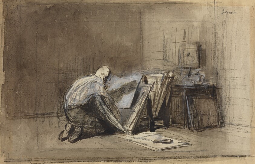 a) Print Connoisseur (recto); b) Sketch of Print Connoisseur (verso)