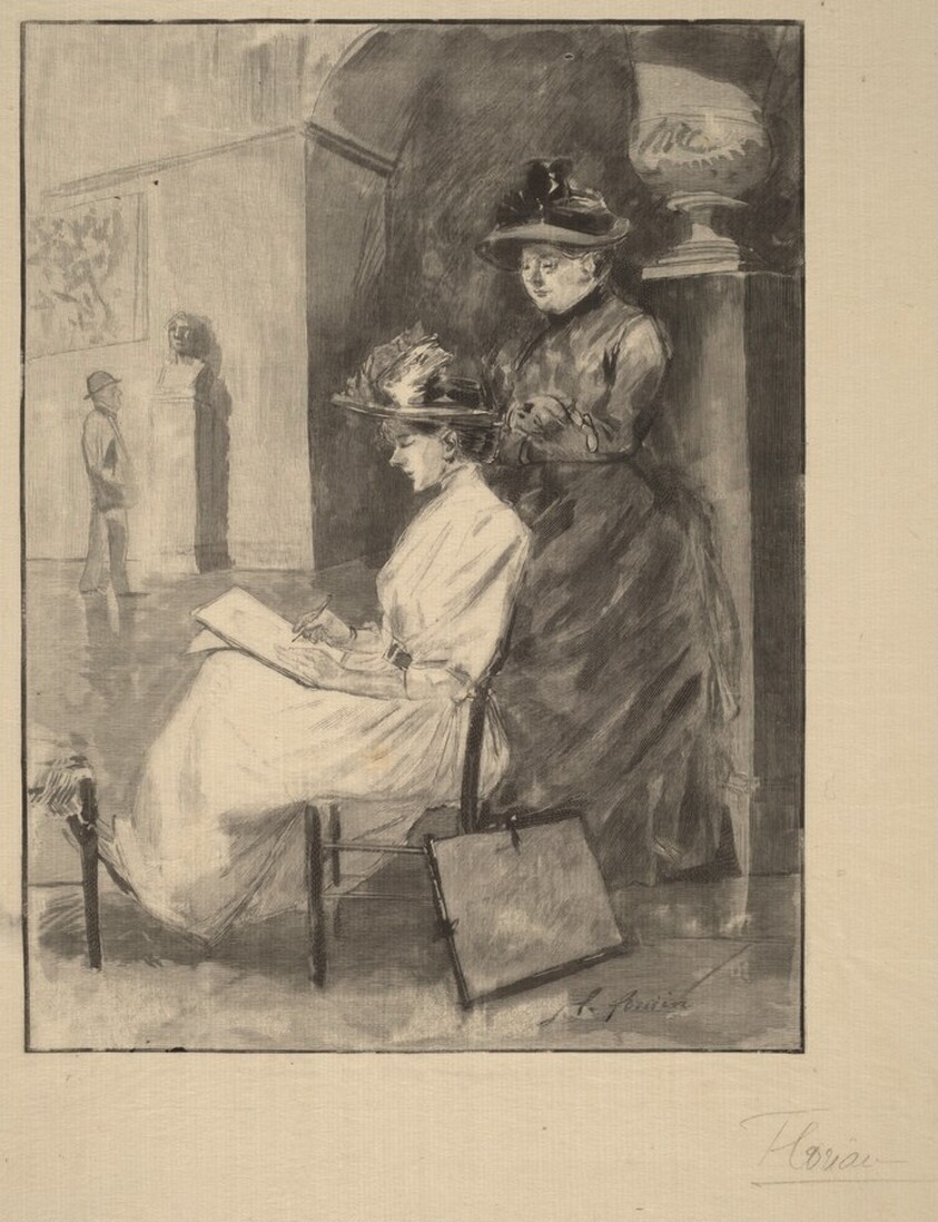 Woman Sketching at a Museum