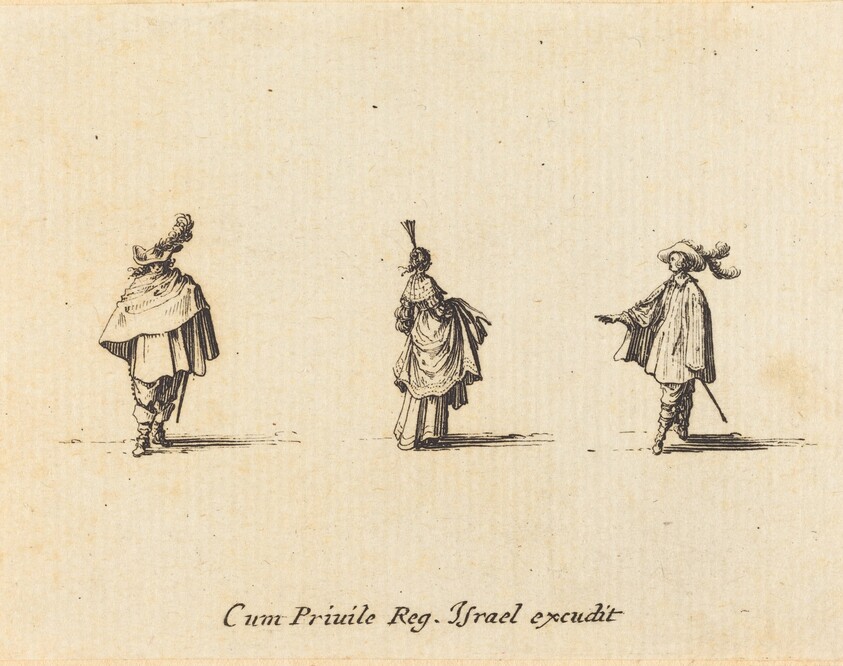 Lady with Dress Gathered Up, and Two Gentlemen