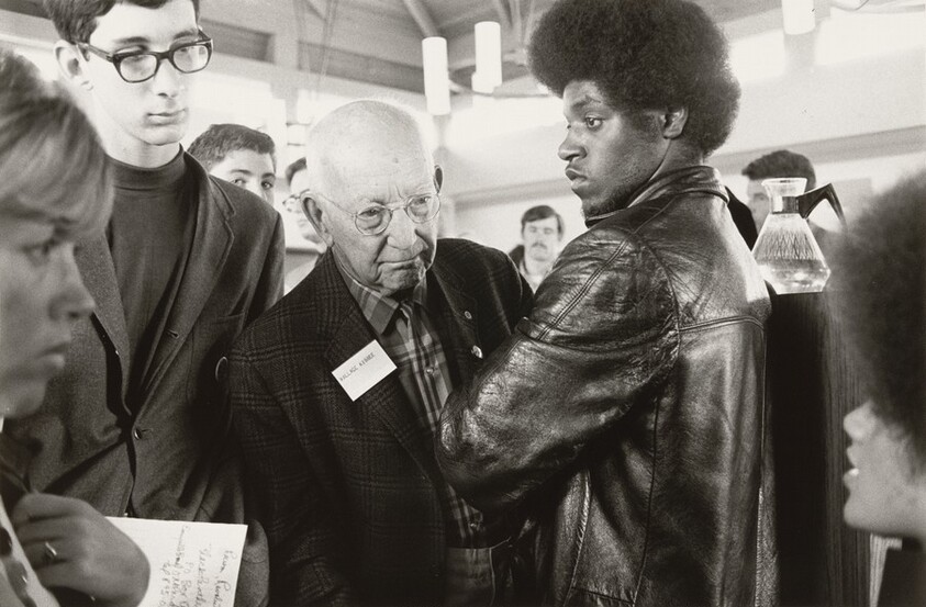 Unitarian Church members come to speak with Kathleen Cleaver after her talk, San Rafael, California