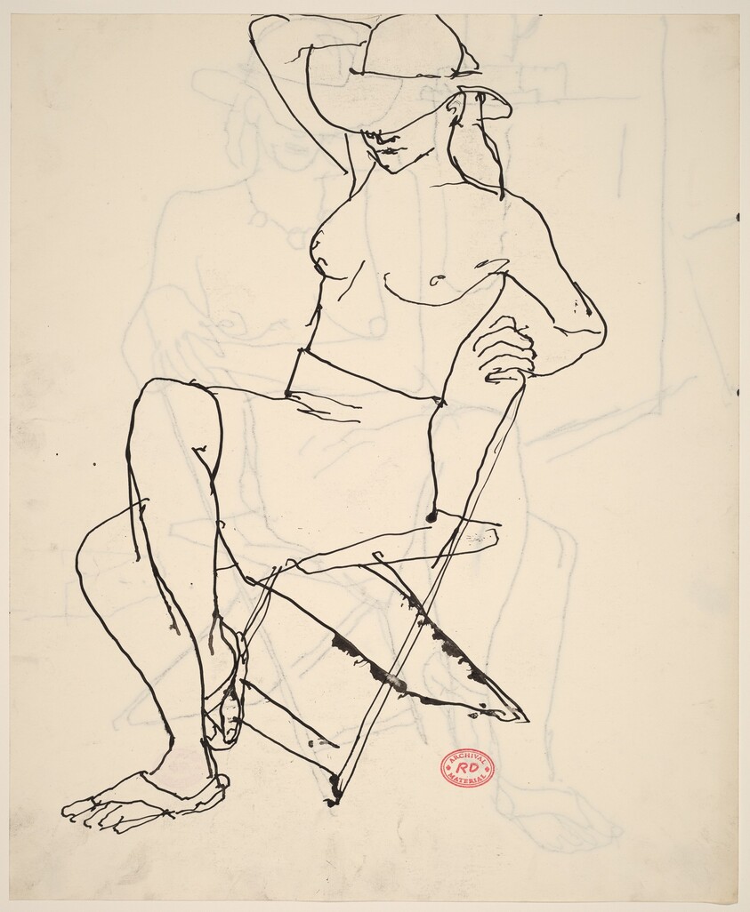 Untitled [partially nude woman seated wearing a hat] [recto]