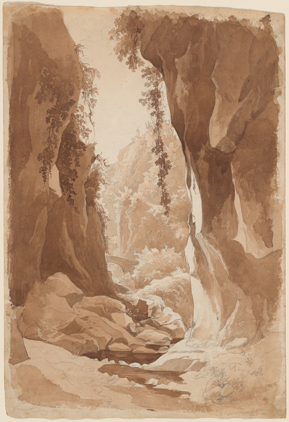 Cliffs Overhanging a River Gorge near Sorrento (recto)