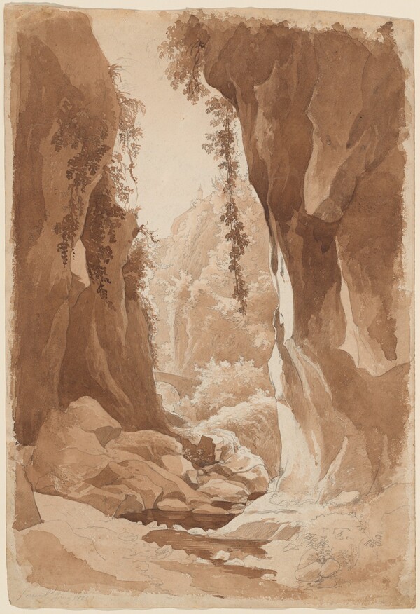 Cliffs Overhanging a River Gorge near Sorrento (recto)