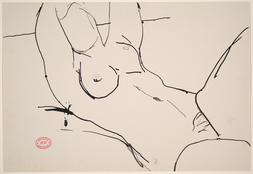 Untitled [reclining female nude with arms raised]
