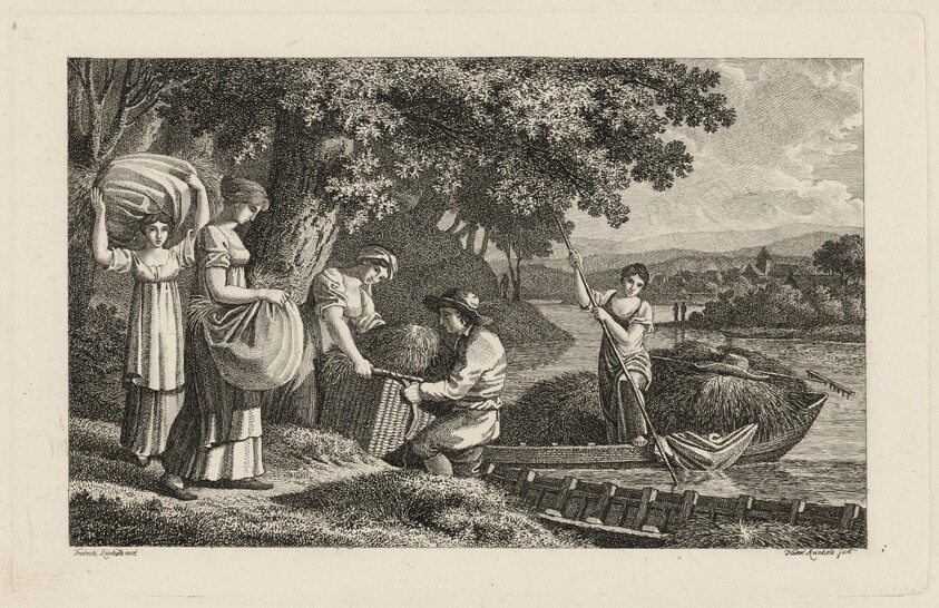 A Group of Peasants Loading Hay onto Boats