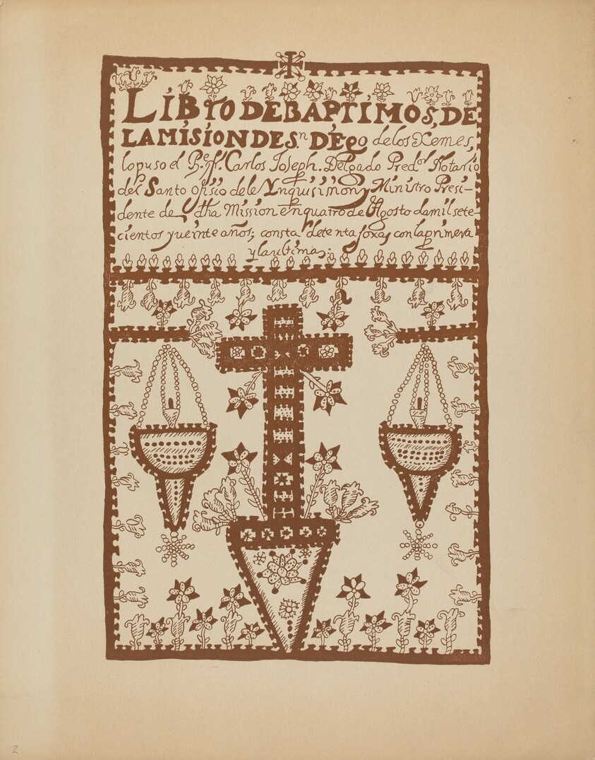Plate 2: Jemez Book of Baptisms: From Portfolio "Spanish Colonial Designs of New Mexico"