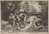 The Dragon Devouring the Companions of Cadmus, Workshop of Hendrick Goltzius, after Hendrick Goltzius, c. 1615