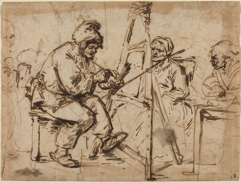 An Artist Seated at His Easel [recto]