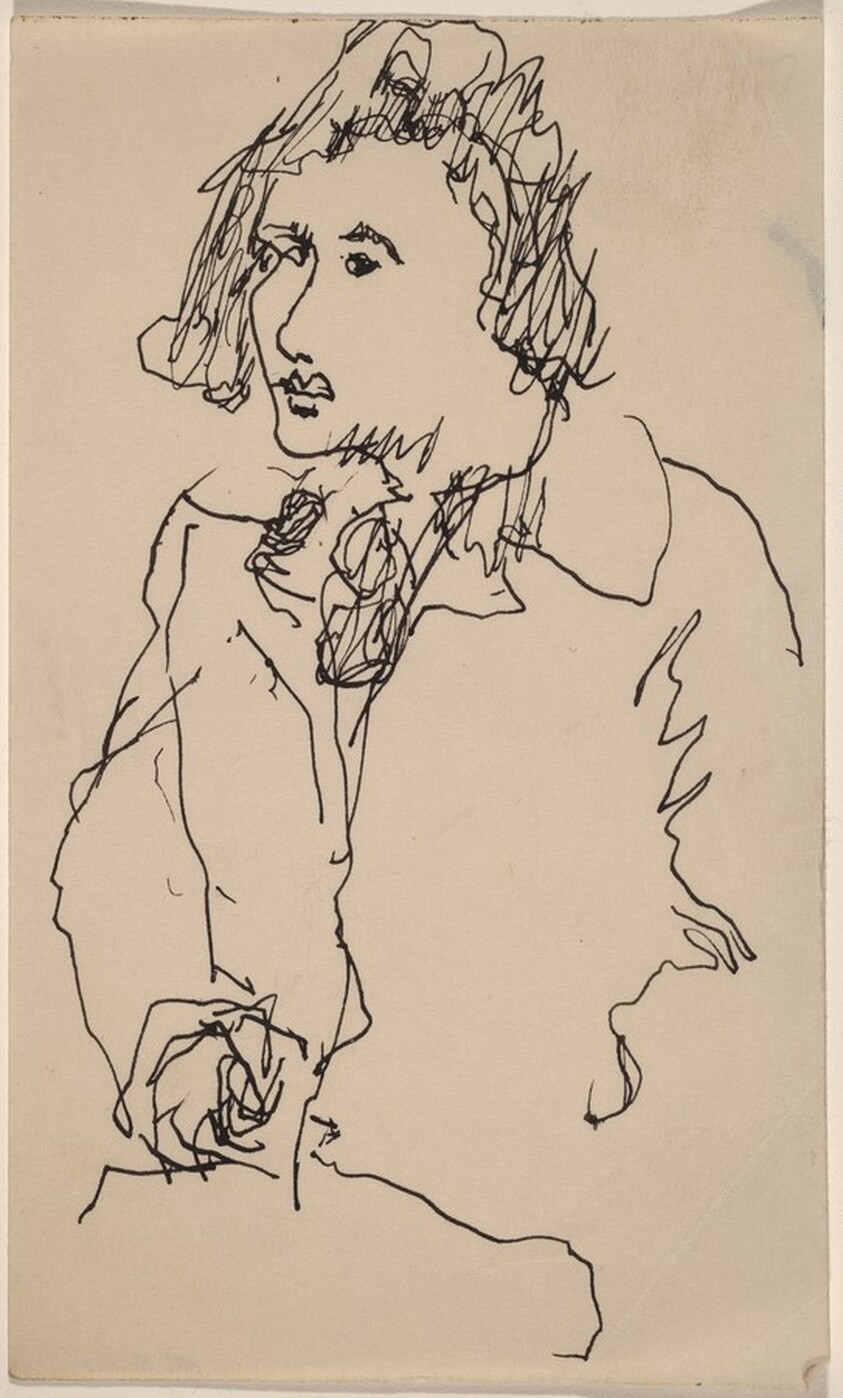Bust-length Sketch of Woman in Coat and Scarf