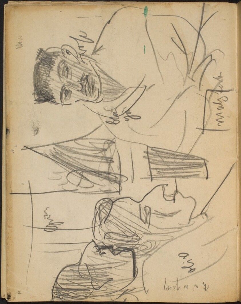 Drei Figuren in Interieur, Notizen (Three Figures with Inscriptions) [p. 22]