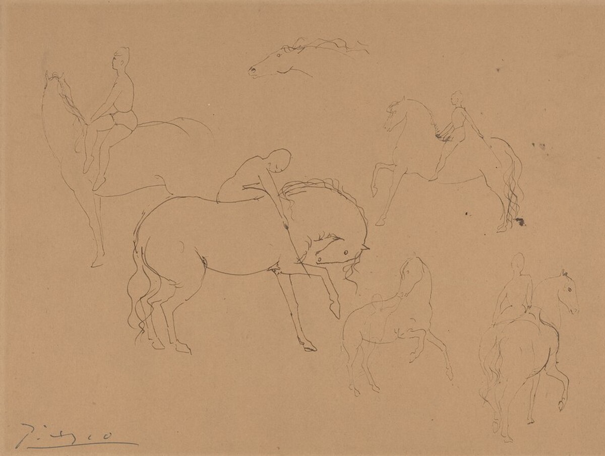 Six Circus Horses with Riders