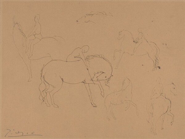 Six Circus Horses with Riders