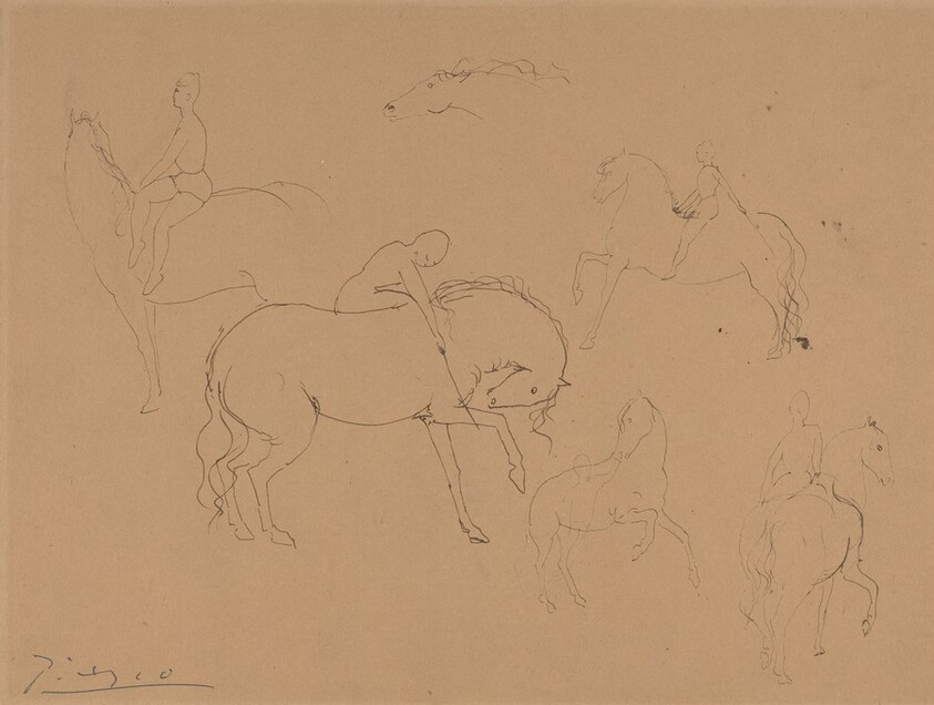 Six Circus Horses with Riders