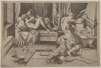 Venus and Mars Embracing with Vulcan at his Forge, Enea Vico after Parmigianino, 1543