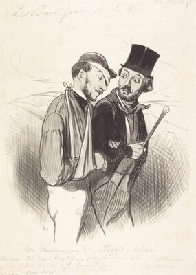 “Un Vainqueur de Steeple-chase”. The image displays the upper half of two men who are positioned closely side by side.