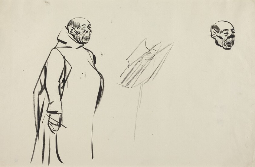 Robed Figure behind a Pulpit; Head of a Man