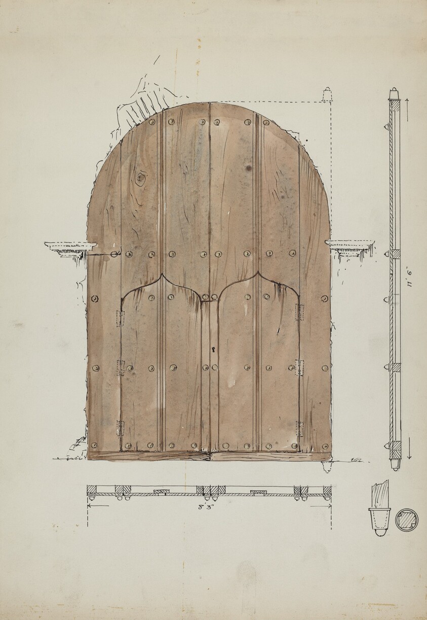 Restoration Drawing of Original "Needle's Eye"Doors, Formerly Main Entrance Doors of