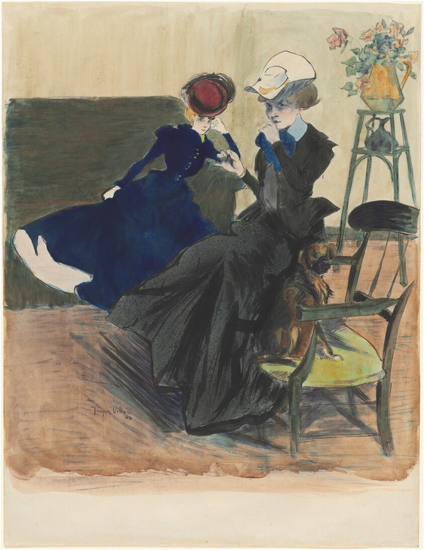 Two Elegant Ladies, One Lighting a Cigarette