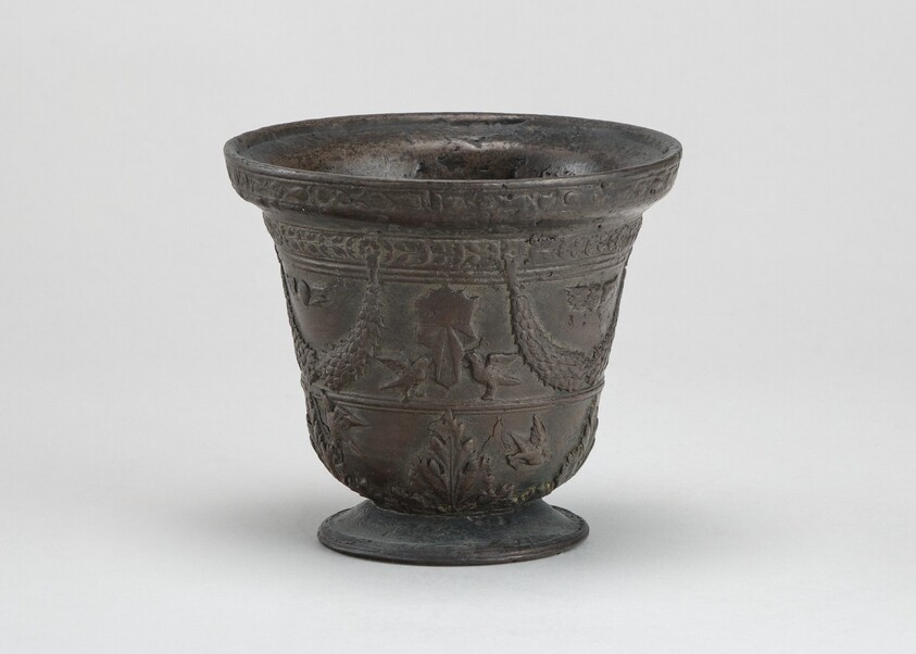 Mortar with Birds, Cherubim, Armorial Shield, and Festoons