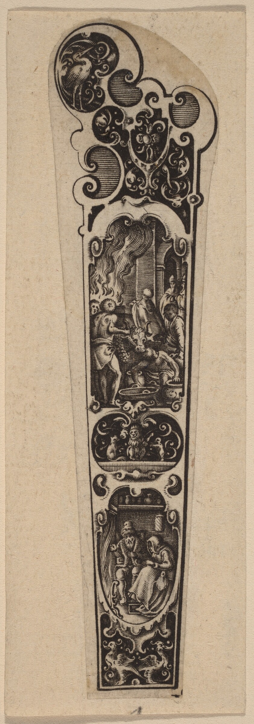 Handle for Knife or Fork, Ornamented with Figures, Hans Janssen