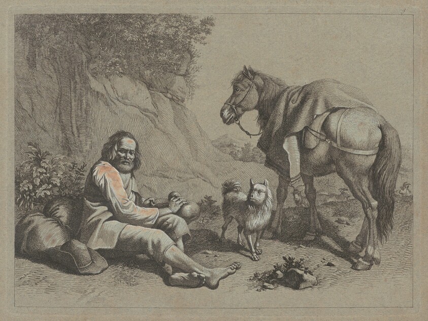 Seated Old Man about to Drink from a Gourd