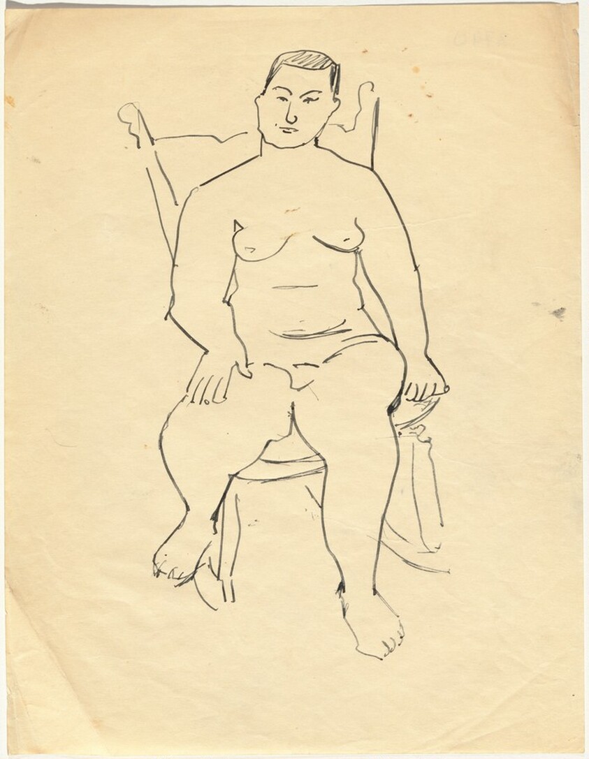 Frontal Nude Seated in a Rocker, Right Hand on Leg